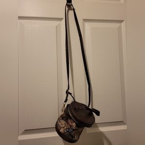 Brown Woven Accent Crossbody Bag with Adjustable Strap